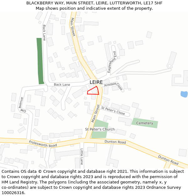 BLACKBERRY WAY, MAIN STREET, LEIRE, LUTTERWORTH, LE17 5HF: Location map and indicative extent of plot