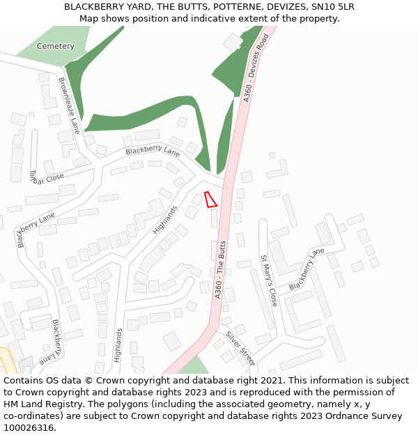BLACKBERRY YARD, THE BUTTS, POTTERNE, DEVIZES, SN10 5LR: Location map and indicative extent of plot