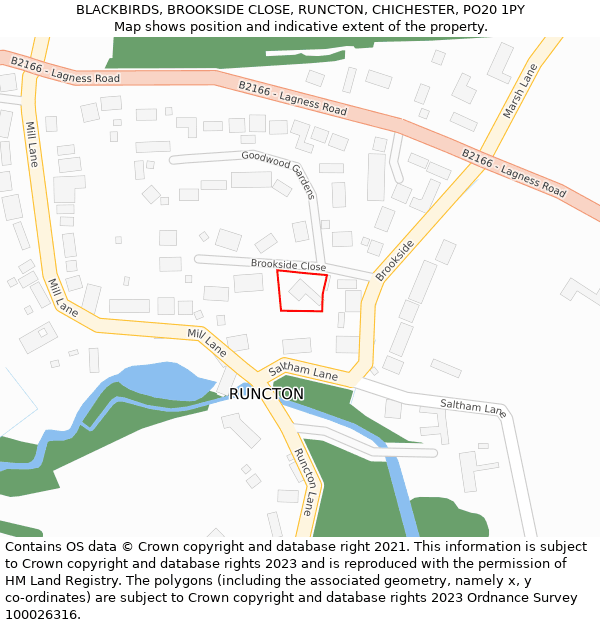 BLACKBIRDS, BROOKSIDE CLOSE, RUNCTON, CHICHESTER, PO20 1PY: Location map and indicative extent of plot