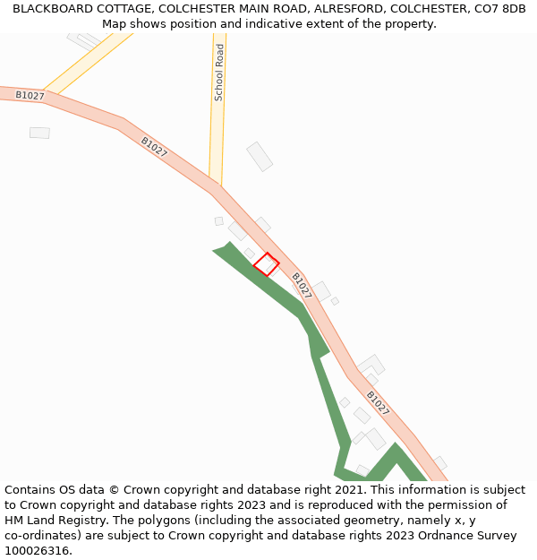 BLACKBOARD COTTAGE, COLCHESTER MAIN ROAD, ALRESFORD, COLCHESTER, CO7 8DB: Location map and indicative extent of plot