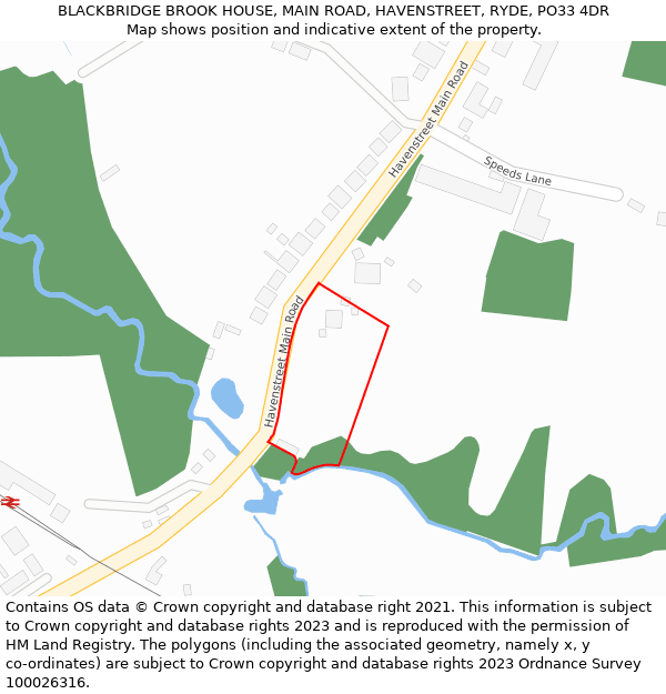 BLACKBRIDGE BROOK HOUSE, MAIN ROAD, HAVENSTREET, RYDE, PO33 4DR: Location map and indicative extent of plot
