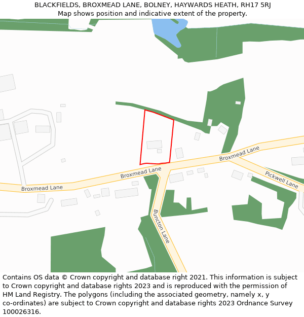 BLACKFIELDS, BROXMEAD LANE, BOLNEY, HAYWARDS HEATH, RH17 5RJ: Location map and indicative extent of plot