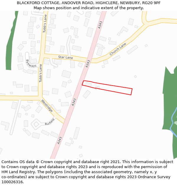 BLACKFORD COTTAGE, ANDOVER ROAD, HIGHCLERE, NEWBURY, RG20 9PF: Location map and indicative extent of plot