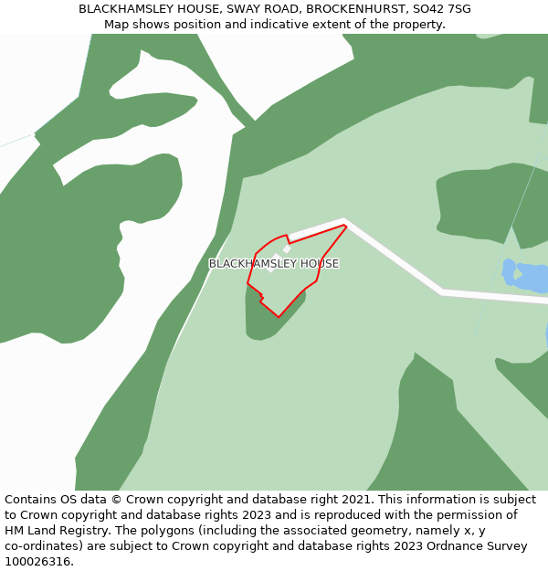 BLACKHAMSLEY HOUSE, SWAY ROAD, BROCKENHURST, SO42 7SG: Location map and indicative extent of plot
