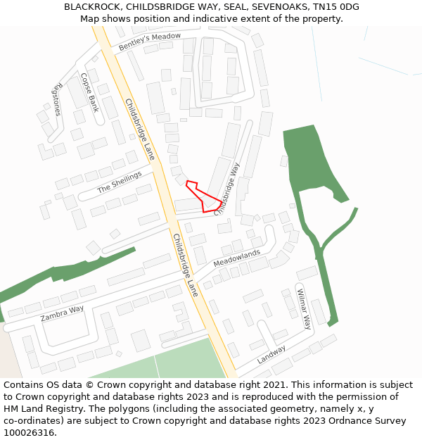 BLACKROCK, CHILDSBRIDGE WAY, SEAL, SEVENOAKS, TN15 0DG: Location map and indicative extent of plot