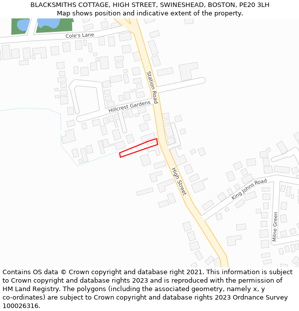 BLACKSMITHS COTTAGE, HIGH STREET, SWINESHEAD, BOSTON, PE20 3LH: Location map and indicative extent of plot