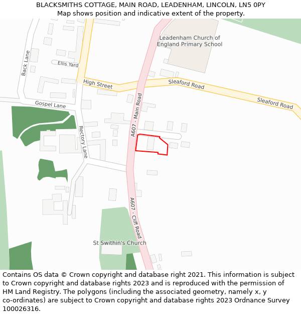 BLACKSMITHS COTTAGE, MAIN ROAD, LEADENHAM, LINCOLN, LN5 0PY: Location map and indicative extent of plot