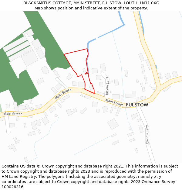 BLACKSMITHS COTTAGE, MAIN STREET, FULSTOW, LOUTH, LN11 0XG: Location map and indicative extent of plot