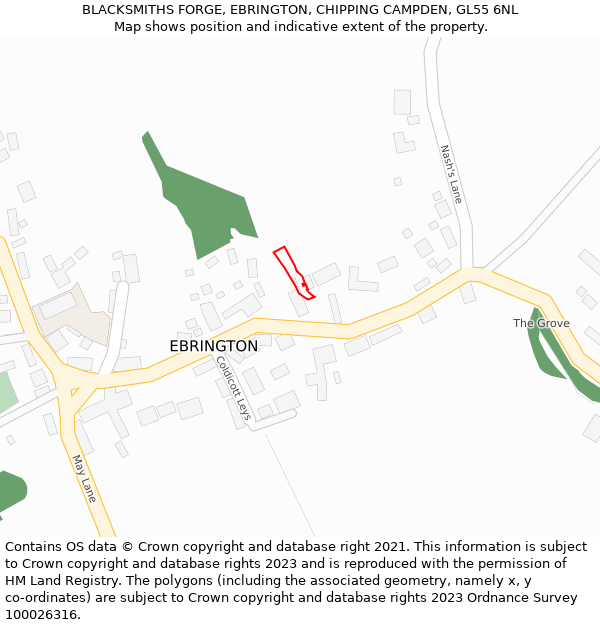 BLACKSMITHS FORGE, EBRINGTON, CHIPPING CAMPDEN, GL55 6NL: Location map and indicative extent of plot