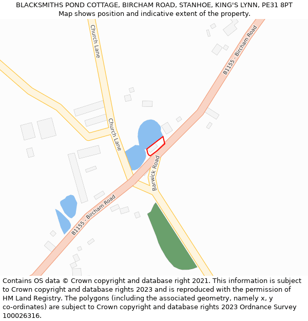 BLACKSMITHS POND COTTAGE, BIRCHAM ROAD, STANHOE, KING'S LYNN, PE31 8PT: Location map and indicative extent of plot