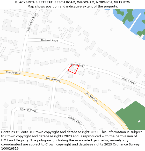 BLACKSMITHS RETREAT, BEECH ROAD, WROXHAM, NORWICH, NR12 8TW: Location map and indicative extent of plot