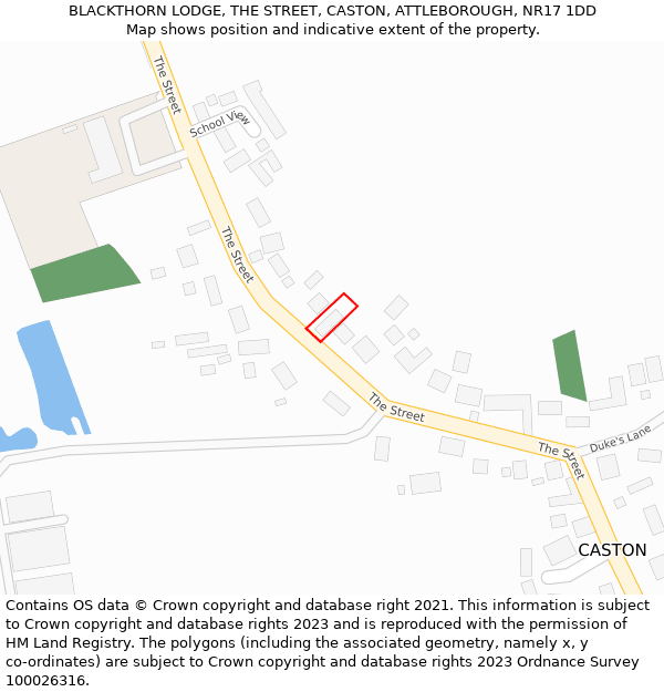 BLACKTHORN LODGE, THE STREET, CASTON, ATTLEBOROUGH, NR17 1DD: Location map and indicative extent of plot