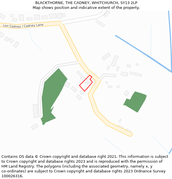 BLACKTHORNE, THE CADNEY, WHITCHURCH, SY13 2LP: Location map and indicative extent of plot