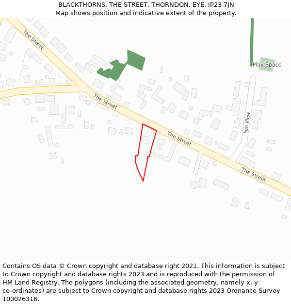 BLACKTHORNS, THE STREET, THORNDON, EYE, IP23 7JN: Location map and indicative extent of plot