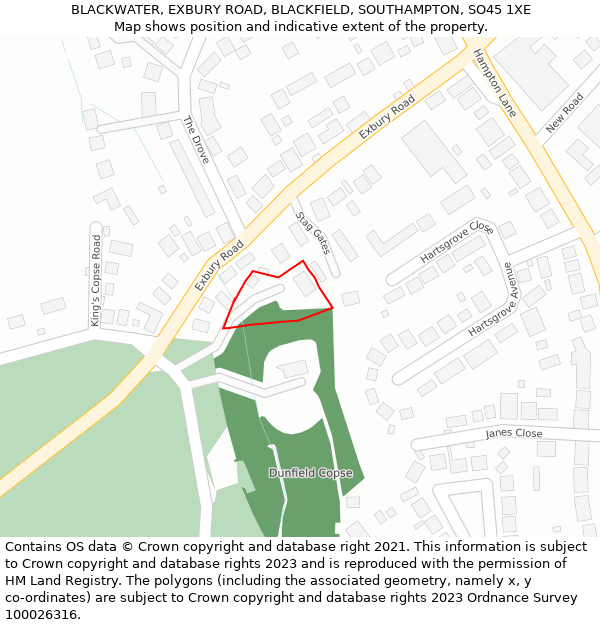 BLACKWATER, EXBURY ROAD, BLACKFIELD, SOUTHAMPTON, SO45 1XE: Location map and indicative extent of plot