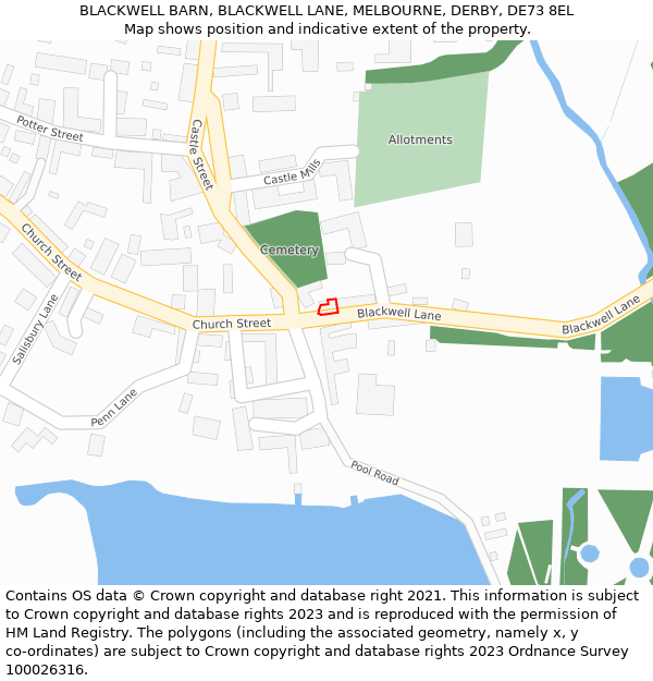 BLACKWELL BARN, BLACKWELL LANE, MELBOURNE, DERBY, DE73 8EL: Location map and indicative extent of plot