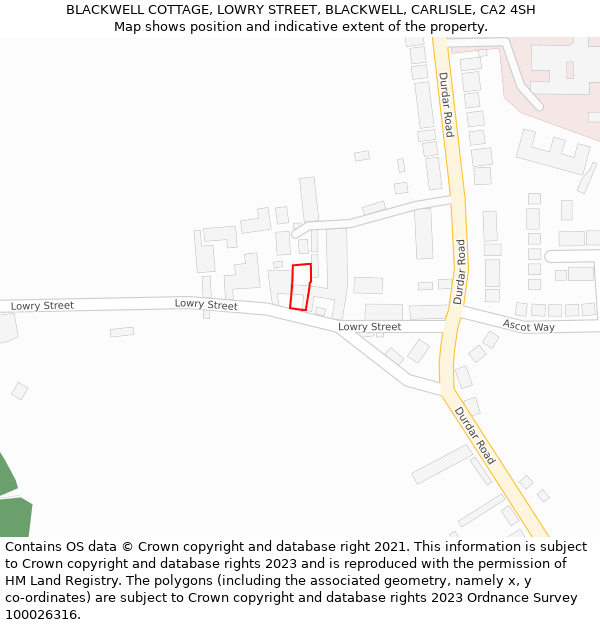 BLACKWELL COTTAGE, LOWRY STREET, BLACKWELL, CARLISLE, CA2 4SH: Location map and indicative extent of plot