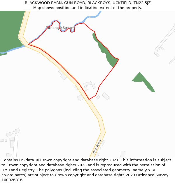 BLACKWOOD BARN, GUN ROAD, BLACKBOYS, UCKFIELD, TN22 5JZ: Location map and indicative extent of plot
