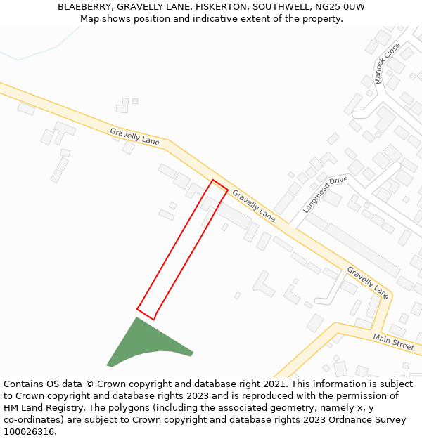 BLAEBERRY, GRAVELLY LANE, FISKERTON, SOUTHWELL, NG25 0UW: Location map and indicative extent of plot