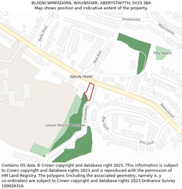 BLAENCWMPADARN, WAUNFAWR, ABERYSTWYTH, SY23 3BA: Location map and indicative extent of plot