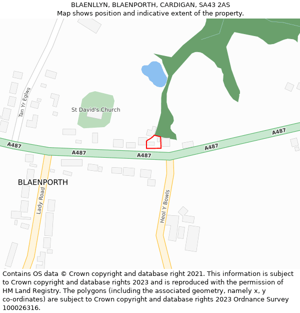 BLAENLLYN, BLAENPORTH, CARDIGAN, SA43 2AS: Location map and indicative extent of plot