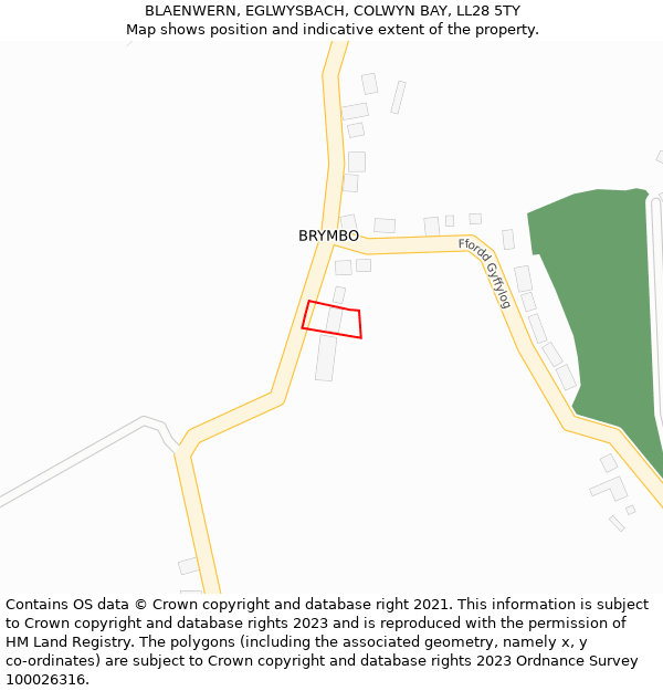 BLAENWERN, EGLWYSBACH, COLWYN BAY, LL28 5TY: Location map and indicative extent of plot