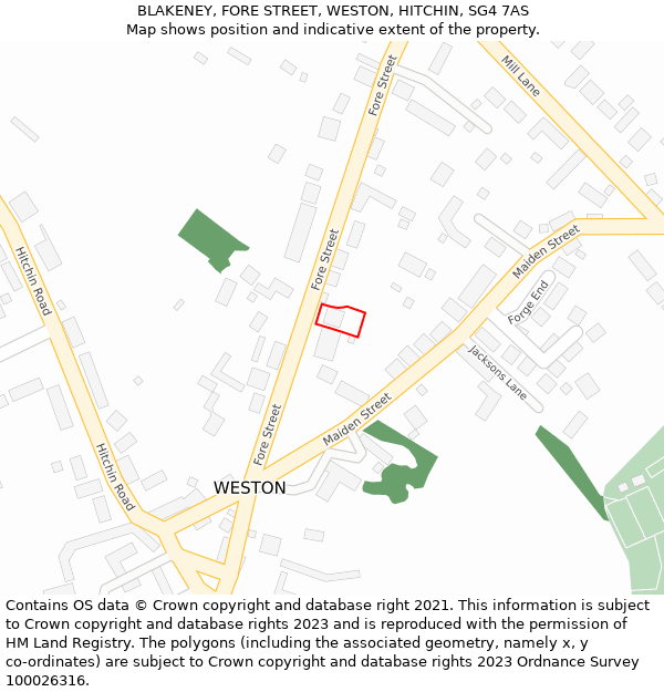 BLAKENEY, FORE STREET, WESTON, HITCHIN, SG4 7AS: Location map and indicative extent of plot