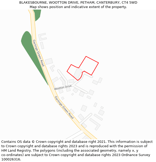 BLAKESBOURNE, WOOTTON DRIVE, PETHAM, CANTERBURY, CT4 5WD: Location map and indicative extent of plot