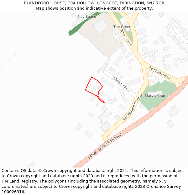 BLANDFORD HOUSE, FOX HOLLOW, LONGCOT, FARINGDON, SN7 7GR: Location map and indicative extent of plot