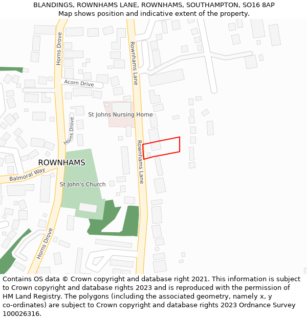 BLANDINGS, ROWNHAMS LANE, ROWNHAMS, SOUTHAMPTON, SO16 8AP: Location map and indicative extent of plot