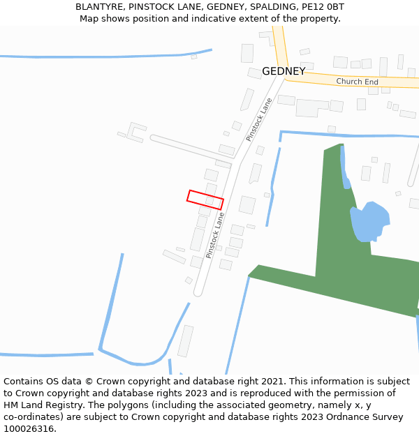 BLANTYRE, PINSTOCK LANE, GEDNEY, SPALDING, PE12 0BT: Location map and indicative extent of plot