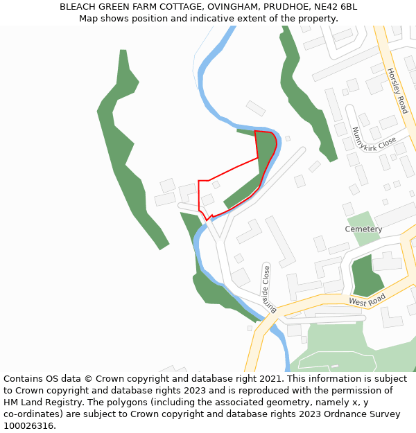 BLEACH GREEN FARM COTTAGE, OVINGHAM, PRUDHOE, NE42 6BL: Location map and indicative extent of plot
