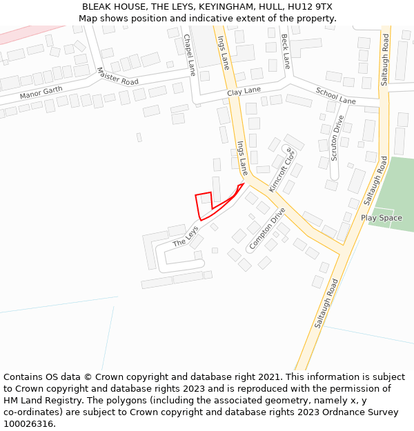 BLEAK HOUSE, THE LEYS, KEYINGHAM, HULL, HU12 9TX: Location map and indicative extent of plot