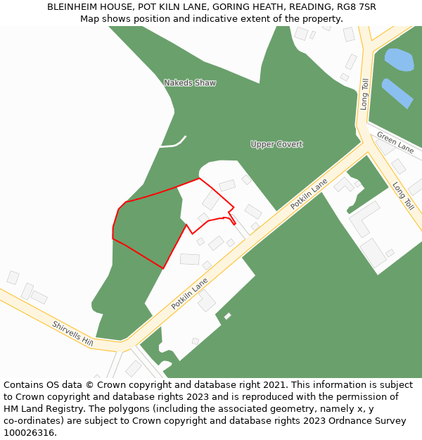 BLEINHEIM HOUSE, POT KILN LANE, GORING HEATH, READING, RG8 7SR: Location map and indicative extent of plot