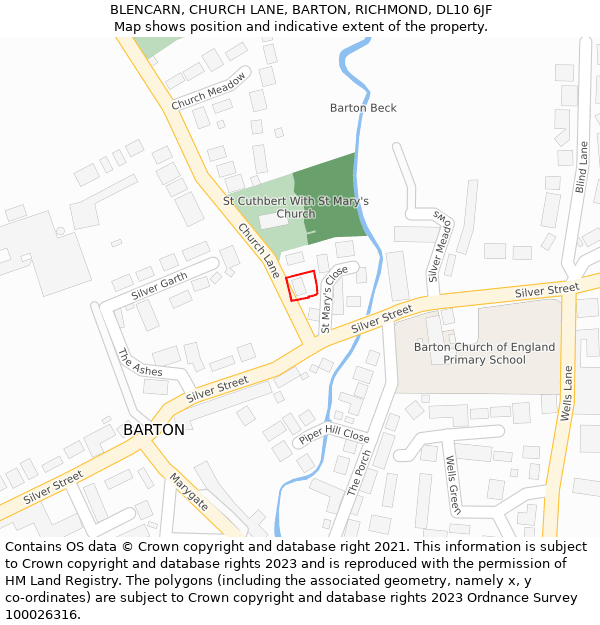 BLENCARN, CHURCH LANE, BARTON, RICHMOND, DL10 6JF: Location map and indicative extent of plot