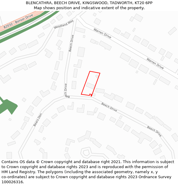 BLENCATHRA, BEECH DRIVE, KINGSWOOD, TADWORTH, KT20 6PP: Location map and indicative extent of plot