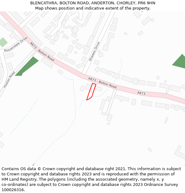 BLENCATHRA, BOLTON ROAD, ANDERTON, CHORLEY, PR6 9HN: Location map and indicative extent of plot