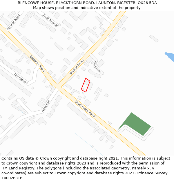 BLENCOWE HOUSE, BLACKTHORN ROAD, LAUNTON, BICESTER, OX26 5DA: Location map and indicative extent of plot