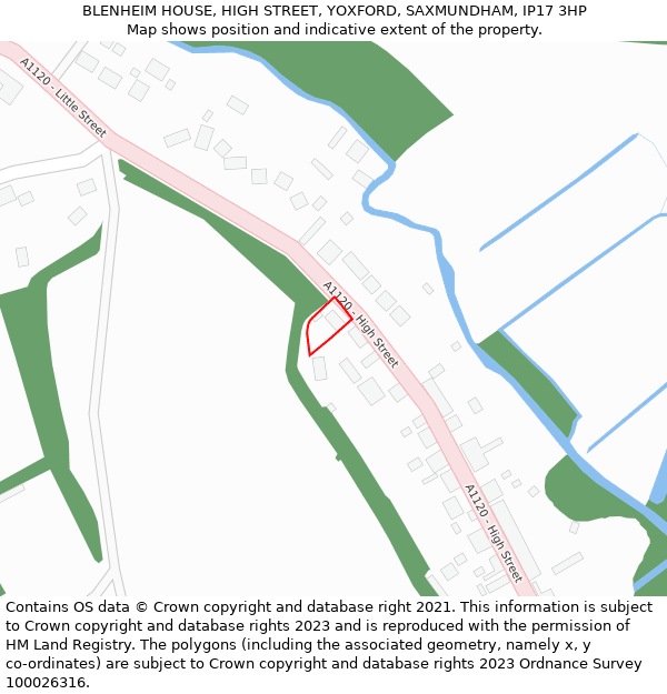 BLENHEIM HOUSE, HIGH STREET, YOXFORD, SAXMUNDHAM, IP17 3HP: Location map and indicative extent of plot