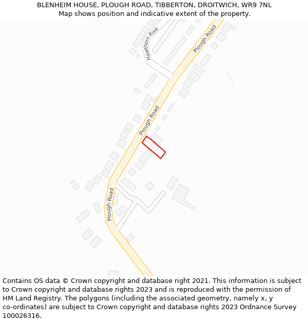 BLENHEIM HOUSE, PLOUGH ROAD, TIBBERTON, DROITWICH, WR9 7NL: Location map and indicative extent of plot