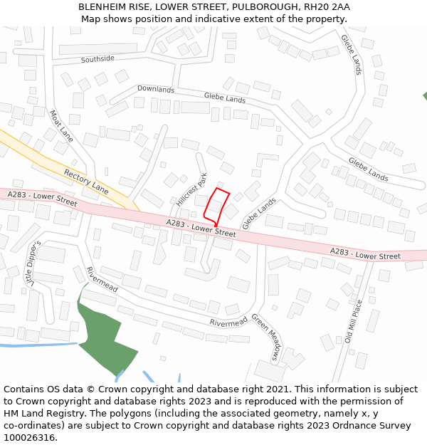 BLENHEIM RISE, LOWER STREET, PULBOROUGH, RH20 2AA: Location map and indicative extent of plot