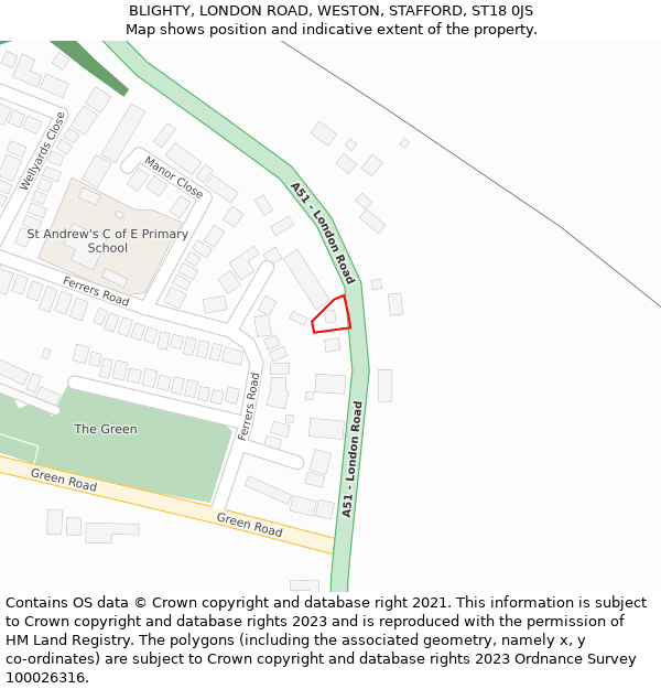 BLIGHTY, LONDON ROAD, WESTON, STAFFORD, ST18 0JS: Location map and indicative extent of plot