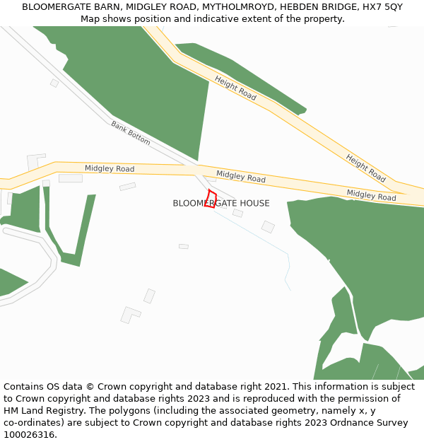 BLOOMERGATE BARN, MIDGLEY ROAD, MYTHOLMROYD, HEBDEN BRIDGE, HX7 5QY: Location map and indicative extent of plot