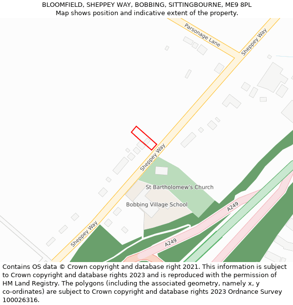 BLOOMFIELD, SHEPPEY WAY, BOBBING, SITTINGBOURNE, ME9 8PL: Location map and indicative extent of plot