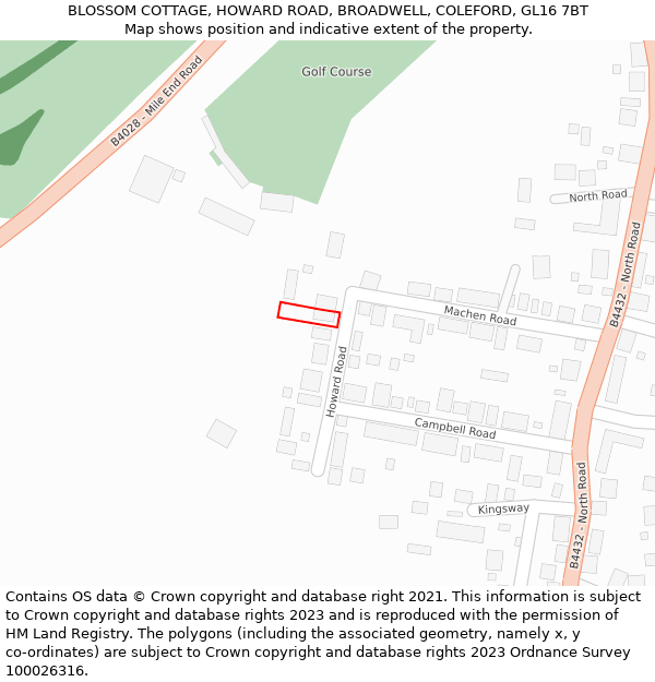 BLOSSOM COTTAGE, HOWARD ROAD, BROADWELL, COLEFORD, GL16 7BT: Location map and indicative extent of plot