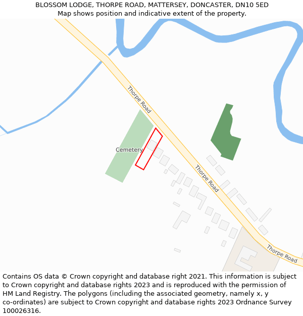 BLOSSOM LODGE, THORPE ROAD, MATTERSEY, DONCASTER, DN10 5ED: Location map and indicative extent of plot