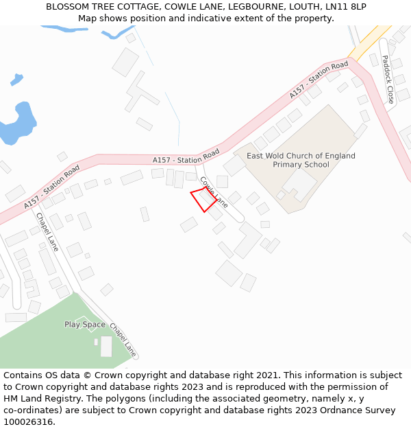 BLOSSOM TREE COTTAGE, COWLE LANE, LEGBOURNE, LOUTH, LN11 8LP: Location map and indicative extent of plot