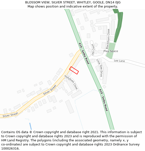 BLOSSOM VIEW, SILVER STREET, WHITLEY, GOOLE, DN14 0JG: Location map and indicative extent of plot