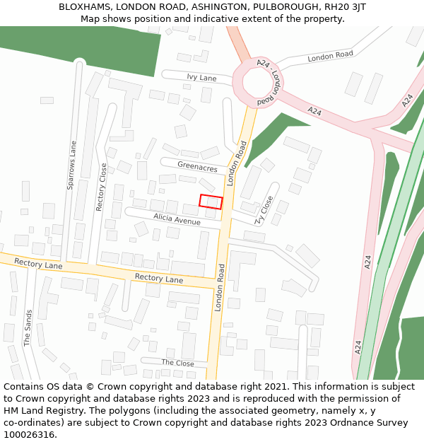 BLOXHAMS, LONDON ROAD, ASHINGTON, PULBOROUGH, RH20 3JT: Location map and indicative extent of plot