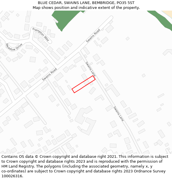 BLUE CEDAR, SWAINS LANE, BEMBRIDGE, PO35 5ST: Location map and indicative extent of plot